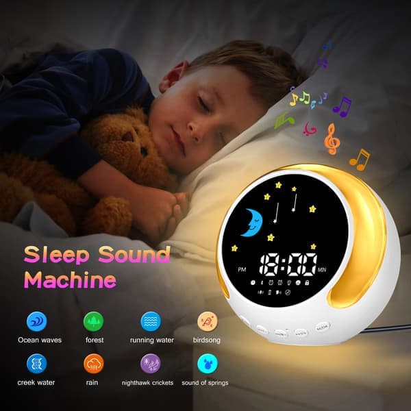Routine Helper Sleep Trainer Kids Alarm Clock Nursery Sound Machine & Night Light with Nap Feature for Kids