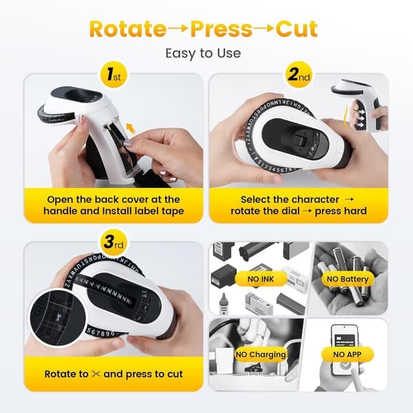 Embossing Label Maker Manual Retro Label Maker for Home DIY Crafts & Scrapbook Supplies with 3 Rolls 9mm 3D Label Maker Waterproof Tapes