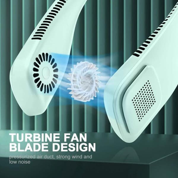 Mini Portable Neck Fan with 360° Airflow. Three Fan Speeds, Compact and USB Rechargeable - Green.