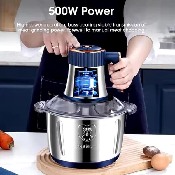 5L Elektrisk Kødhakker, Multifunktionel Foodprocessor, 500W Blender, 5 Hastighedsniveauer, 6 Rustfri Stålblade, Velegnet til Kød, Grøntsager, Løg