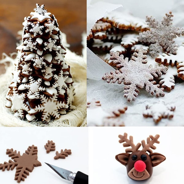 6PCS Snöflinga Kakformar Dekorera Fondant Präglingsverktyg Snöflinga Plunger Kakskärare