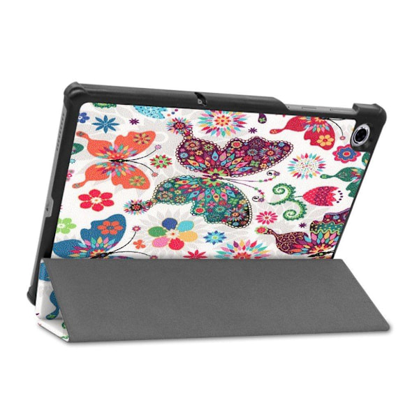 Lenovo Tab M10 FHD Plus läderfodral med trefaldigt mönster - Fjärilsblommor multifärg