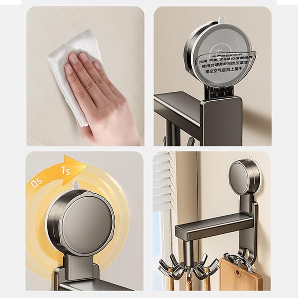 360° Rotating Suction Cup Hook, Drill-Free Utensil & Towel Holder for Kitchen, Bathroom, Apartment
