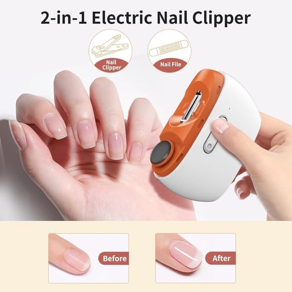 Electric Automatic Nail Clipper, 2-in-1 Rechargeable Nail File, Multifunctional LED Nail Polisher