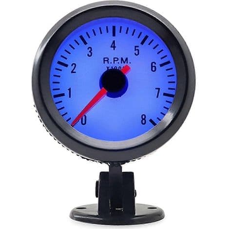 Tachometer med sort montering til biler, 52 mm (2 tommer), 0 til 8.000 omdr./min., blå LED-belysning MK6758, til brug på motorvej