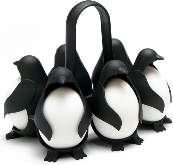 Egg Cooker for Hard and Soft Boiled Eggs – 3-in-1 Egg Holder for Cooking, Refrigerator, and Serving – A Unique Penguin Kitchen Gift for 6 Eggs