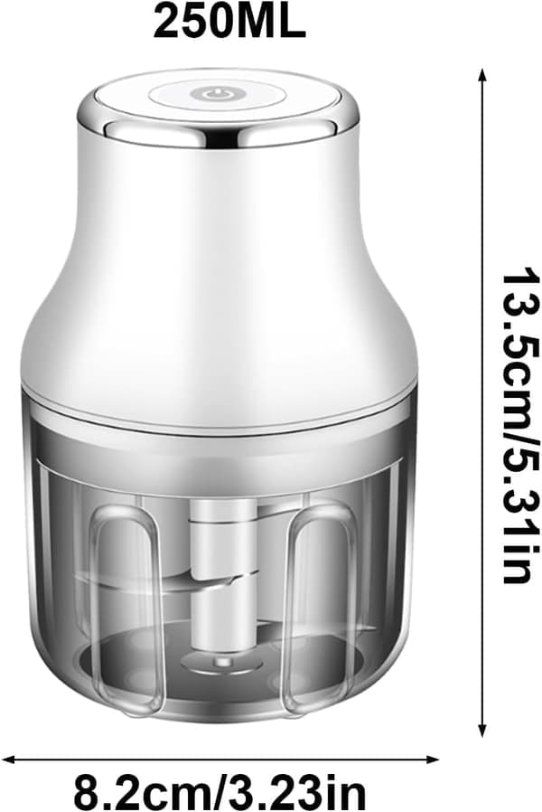 Elektrisk hvidløgshakker - Mini bærbar grøntsagsfoodprocessor, 250 ml trådløs kværn til ingefær, løg, ost og kød (hvid)