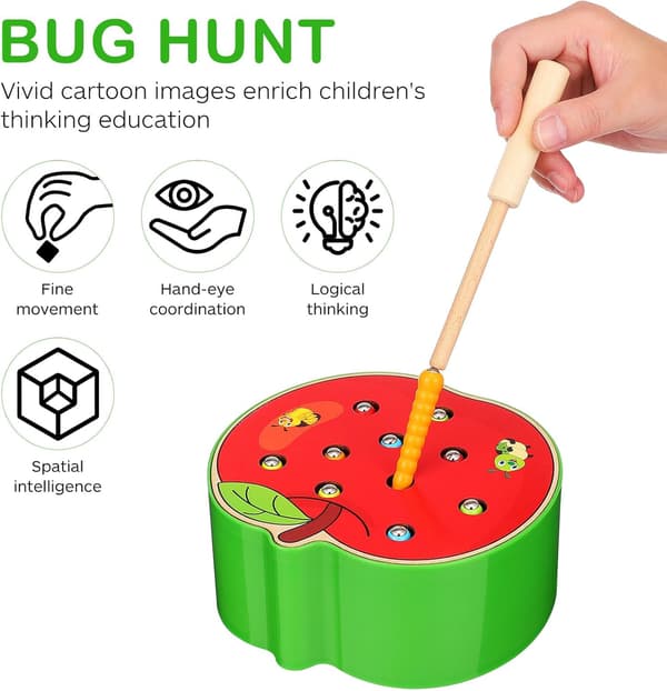 Epleformet magnetisk pinne-ormefangstspill for pedagogiske leker for barn