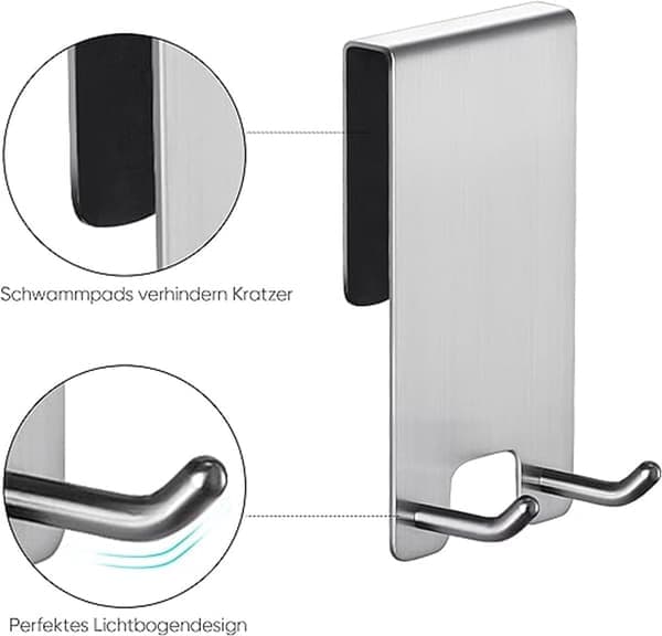 Suihkukoukut suihkukaapin seinäkoukut pyyhekoukut ilman porausta ovikoukut 6-12mm paksuisille harjattu ruostumaton teräs 12*6CM