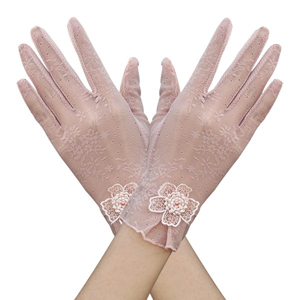 Blommiga spetshandskar för bröllop Opera Party Flapper Spetshandskar Stretchy vuxenstorlek Rosa
