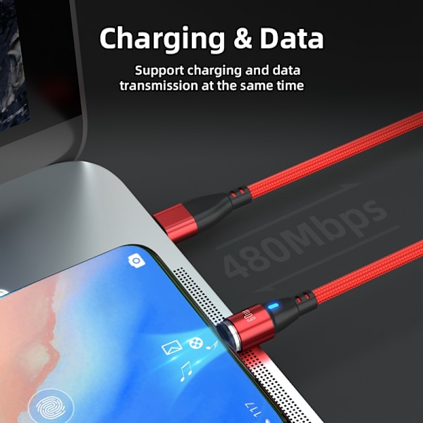 Snabbladdande 2-Pack 2m USB-C Magnetisk Laddkabel 60W för iOS och Android