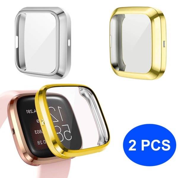 [2-pack] Fitbit Versa skärmskyddsfodral, helt runt elektropläterat mjukt TPU-skydd runt skyddande fodral transparent + svart