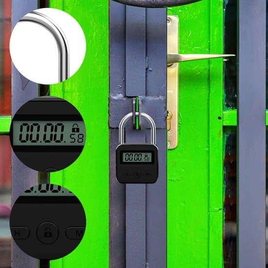 Time Lock - Digital Time Lock - Smart Time Lock with LCD Display - USB Security Padlock - Heavy-Duty Metal Electronic Timer Lock - Max. 99 Hours