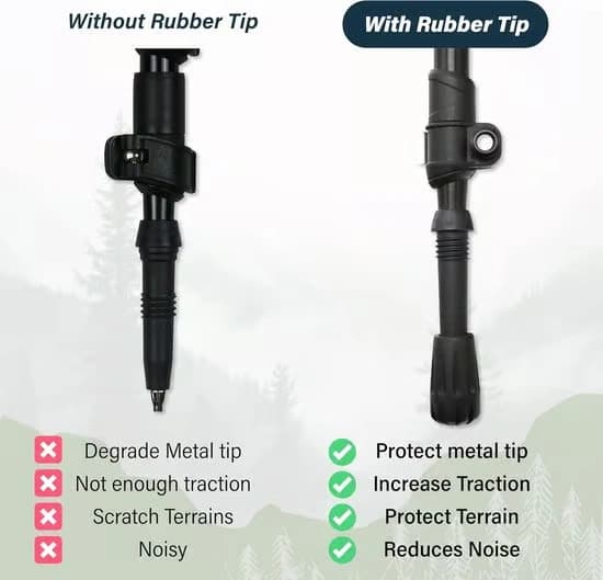 6 udskiftelige stokkespidser – 3,5 cm høj – 11 mm huldiameter – Passer til de fleste standardstokke – Sorte gummispidser for forbedret greb