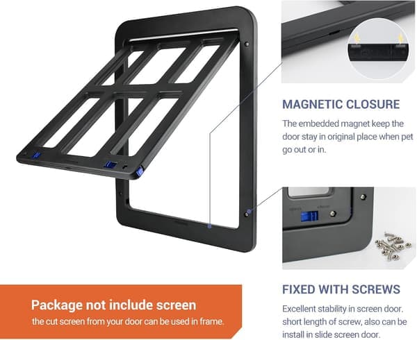 Cat Flap Fly Screen Automatic Closing, Dog Flap With Magnets Lockable, Dog Flap Fly Screen Balcony Door With Cat Flap Pet Flap