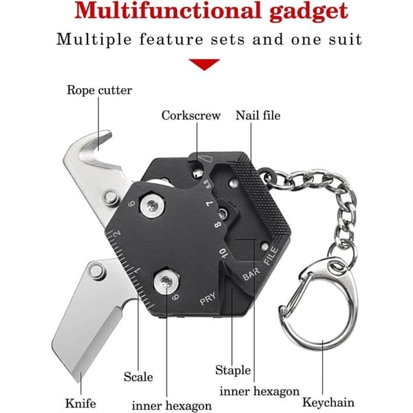 14-in-1 Multi-tool Swiss Army Knife, Multifunctional Pocket Tool, Multifunctional Keychain for Camping and Hiking