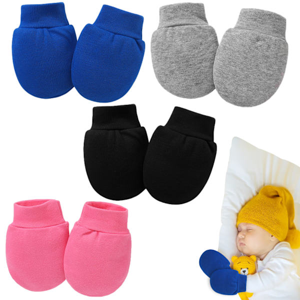 Babyvantar, 4 par bomullsnyfödda vantar vinter babyvantar unisex inga repvantar för pojkar flickor 0-6 månader