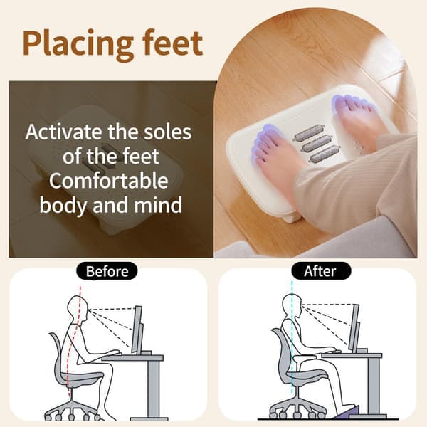 Ergonomic Footrest with Massage Rollers Non-Slip Under Desk Footrest for Office and Home Padded Support for Better Posture and Comfort