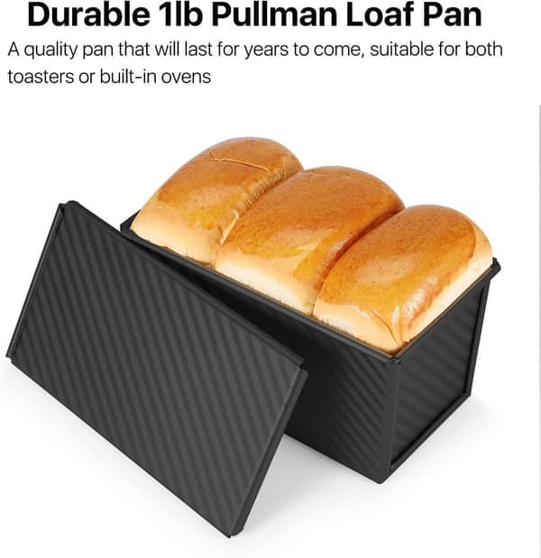 Non-stick aluminium toastform med låg (sort), bageform til brød og kager