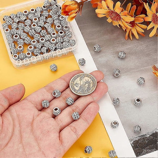 100 st 8mm Tibetanska Distanspärlor Tunna Distanspärlor Antik Silver Distanspärlor Legering Lösa Pärlor Ihåligt Rör Metall Distanspärlor