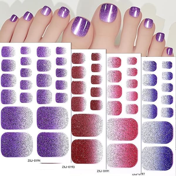 12 Sheets, 138 Pieces Gradient Glitter Toenail Stickers - Self-Adhesive Toenail Decals Combining Solid Colors and Glitter.