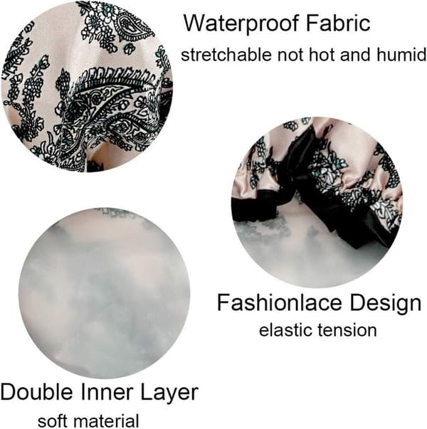 3-pak Dobbelt Lag Brusehætte Vandtæt Elastisk Badehætte til Kvinder Brusebad Spa Salon Multicolor