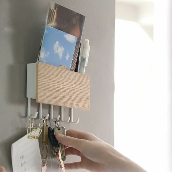 Wall Mounted Wooden Key Holder with 10 Hooks - Hallway Storage Organizer