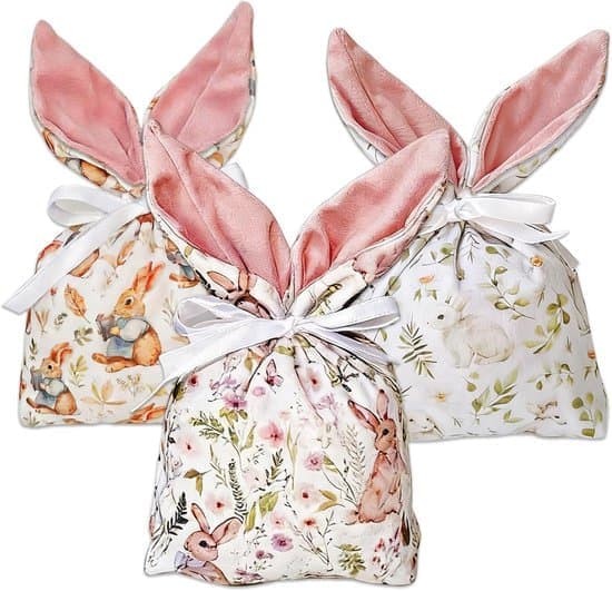 Gift Bags - Easter Candy - Easter Decoration - Easter Decorations - 23 cm x 15 cm - Velvet Easter Bunny Bag - Fillable - With Bunny Ears and Pattern