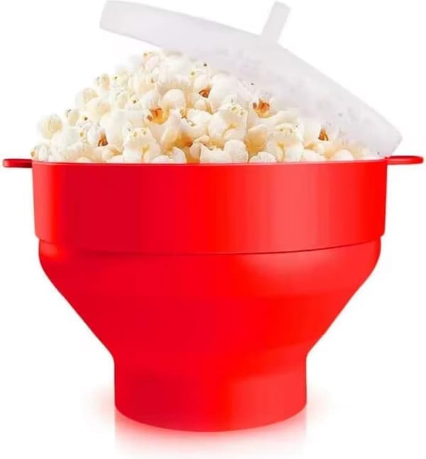 Popcornskål Silikone Mikroskål til Popcorn - Sammenklappelig Rød