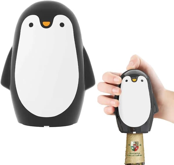 Pingvin flaskeåbner Automatisk flaskeåbner i rustfrit stål Velegnet til hjemmebar og camping (1 stk)