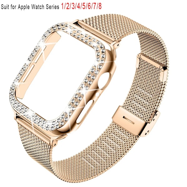 Silm Strap+ Fodral för Apple Watch Armband 40mm 41mm 44mm 45mm 38mm 42mm Correa Meatl Milanese Armband IWatch Serie 3 4 5 6 SE 7 8 Roséguld Rose Rose Gold Series 123 38mm