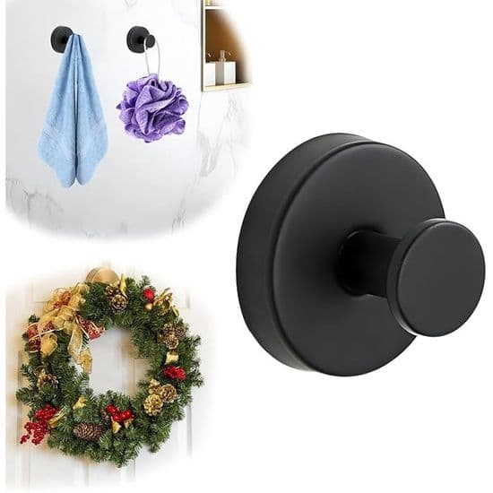 Extra Strong Black Suction Cup Hook for Wreaths on Glass - Bathroom, Towels (1 pc) SUCTION CUP