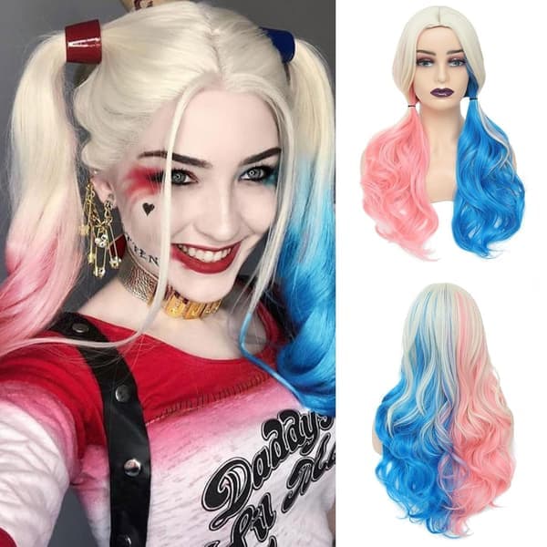 Rosa och blå lång lockig peruk för kvinnor - Cosplay