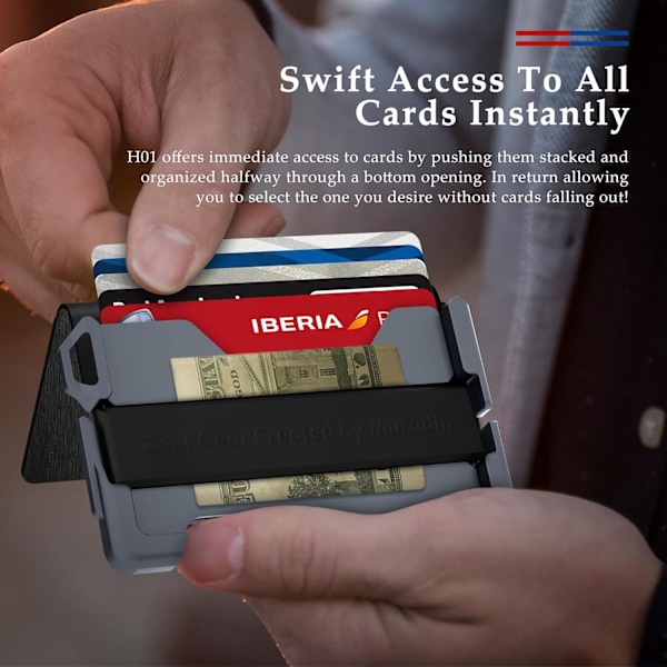 Taktisk minimalistisk plånbok för män, smal RFID-blockerande metallkortfodral, främre ficka herr läder Dapper Bifold plånbok med pengaclip Brown Brown