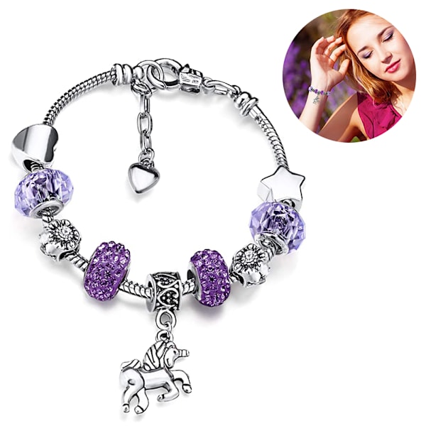 Enhörning Glittrande Kristall Charm Armband Bangle med Presentförpackning Set för Flicka Dam