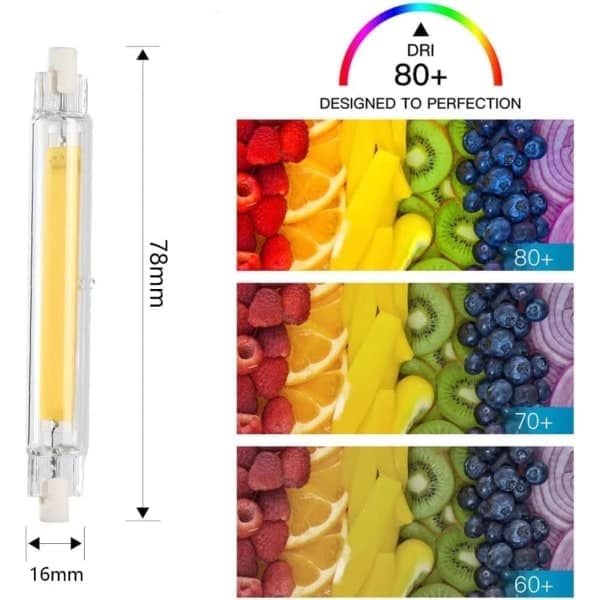 R7S LED-pære 78mm 10W Dæmpbar lineær lys til køkken, badeværelse, have, 2-pak