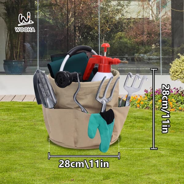 Garden Tool Bag 17L Foldable Tool Bag Foldable Tool Organizer Outdoor Camping Garden Harvest Basket Garden Tool Organizer Khaki