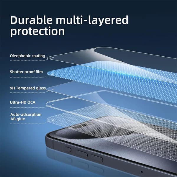2-pack iPhone 16 Pro Full Coverage Screen Protector HD Tempered Glass transparent