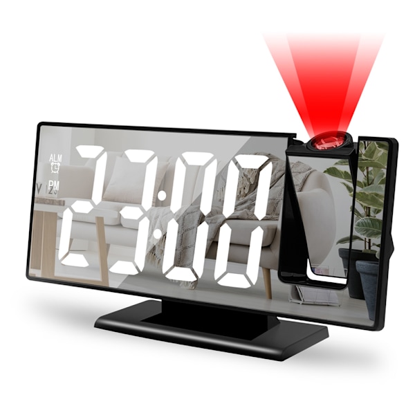 Digital väckarklocka, projektionsväckarklocka för tunga sovare, digital klocka för sovrum med stor LED-skärm, 12/24H, USB-laddningsport, snooze,