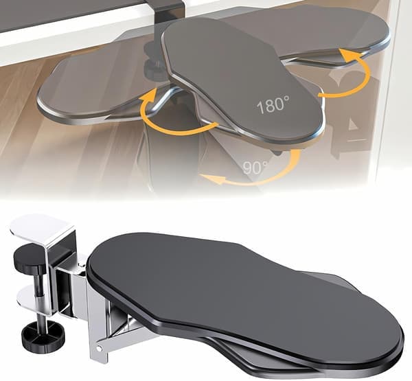 Computer Armrest 180° Adjustable Rotating Desk Extension Tray 90° Foldable Elbow and Wrist Support for Office.