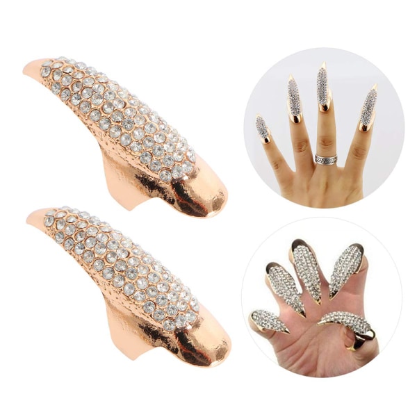 Punk Style Eagle Claw Ring Gothic Smycken Falska Naglar Retro Clear Crystal Talon Finger Ring, Halloween Klor Falska Naglar Rings Set Guld