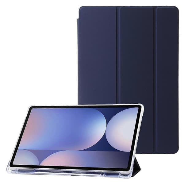 Etui til Samsung Galaxy Tab S10+ Tri-Fold Stativ Lær+TPU+Akryl Klar Bakside Nettbrettbeskyttelse