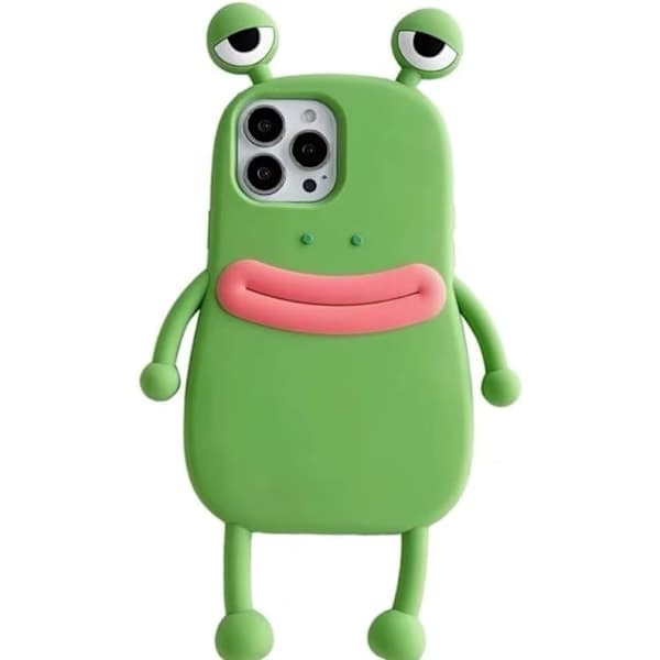 pc Ugly Phone Case til iPhone 14 pro max Sjovt etui til iPhone 14 pro max 3D Frø Telefonetui med Stand Grøn Mærkelig P