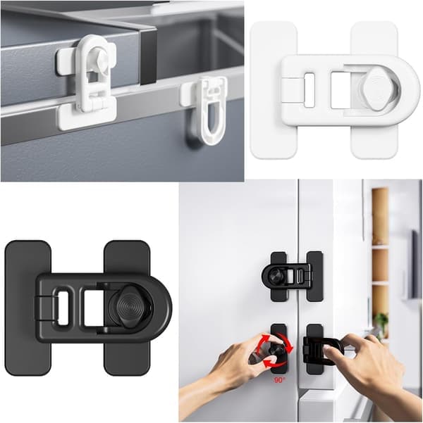 2-pack Child Safety Locks with Rotary Switch - Adhesive Locks without Drilling for Refrigerator, Oven, Cabinets, Pet-Proof & Easy Installation