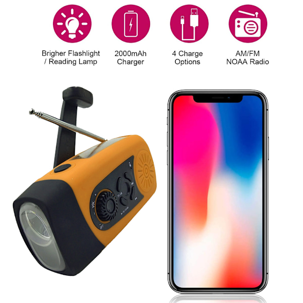 Solardriven vevradio med nödväder, bärbar TF/FM-radio med LED-ficklampa 2000 mAh