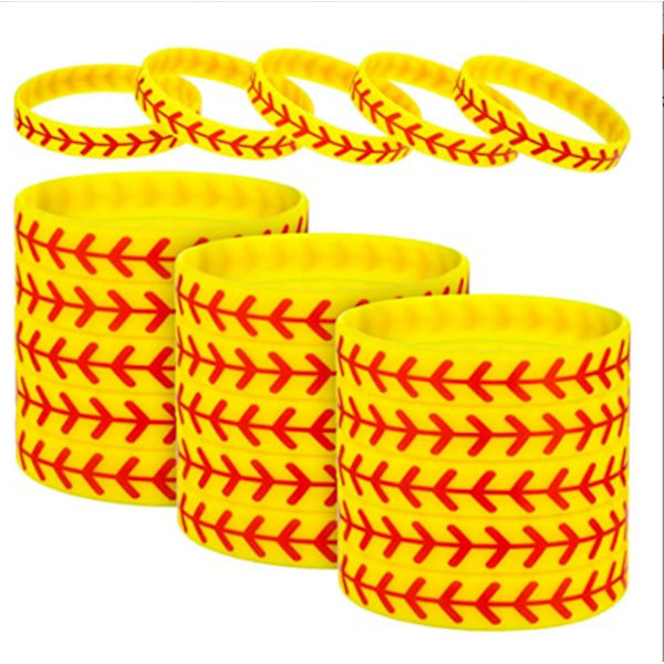24 st gula mjuka armband i silikon för softballspelare och softballlag