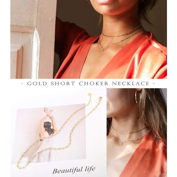 Guld Gem Chain Choker Satellitkedja Lava Bead Hänge Halsband Snygga smycken för kvinnor