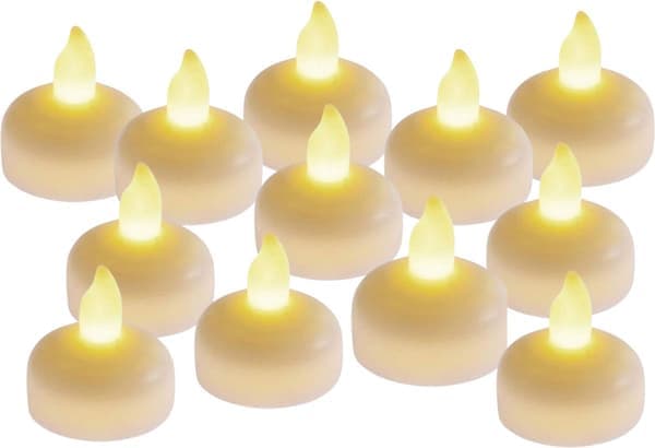 Luxury LED Floating Candles 12-pack Waterproof Electric Tealights with Batteries & E-book
