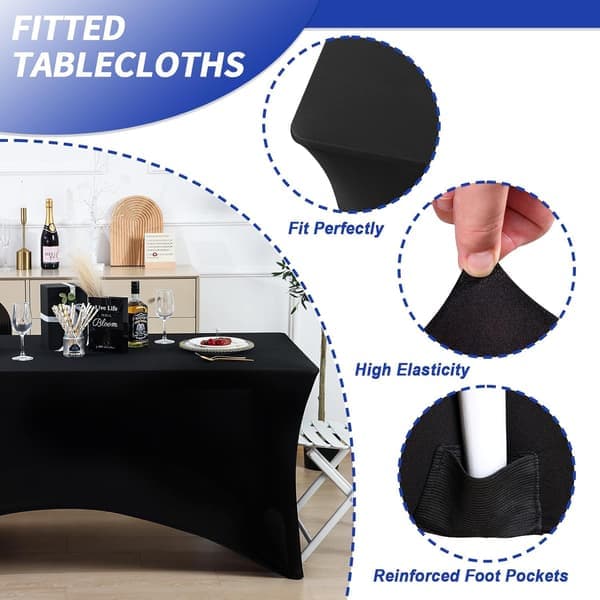 3-pack Black Tablecloth for 6FT Rectangular Tables Rectangular Tablecloths Stretch Spandex Fitted Table Covers 6FT for Parties Trade Shows Banquet