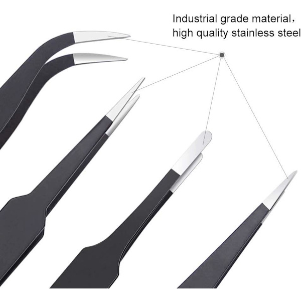 6PCS Precision Tweezers Set, Upgraded Anti-Static Stainless Steel Curved of Tweezers, for Electronics, Laboratory Work, Jewelry-Making, Craft,